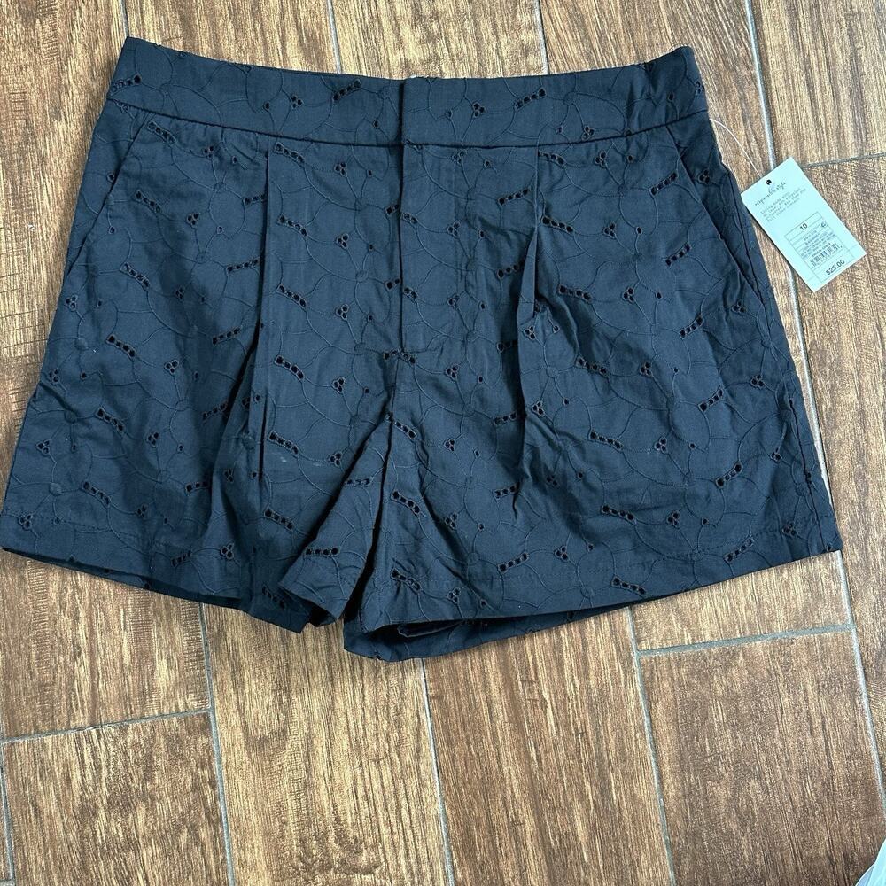 A New Day Women's High-Rise‎ Pleated Eyelet Cotton Short Black Size 10 Cottage